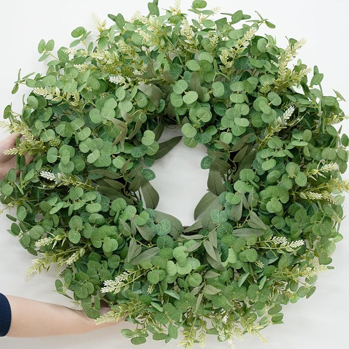 26" Large Eucalyptus Wreath for Front Door Spring Summer Greenery All Season Green Year Round Art... | Amazon (US)