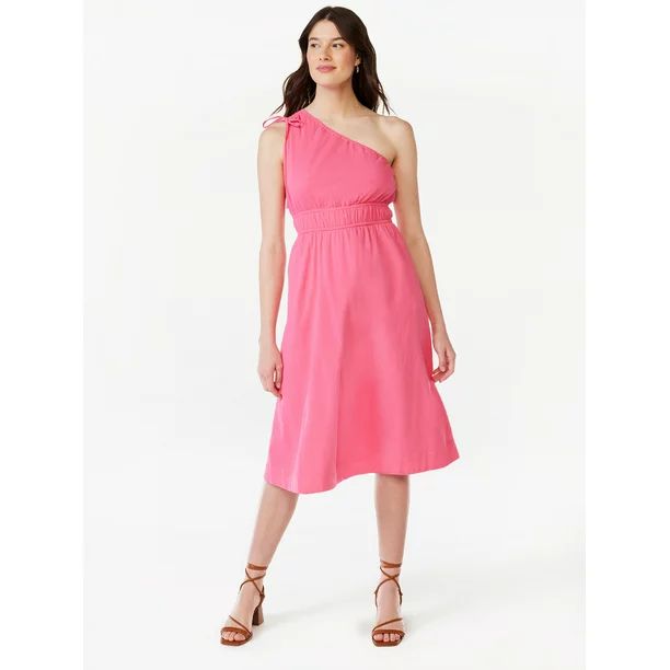 Free Assembly Women's Sleeveless One Shoulder Midi Dress with Elastic Waist, Sizes XS-XXL | Walmart (US)