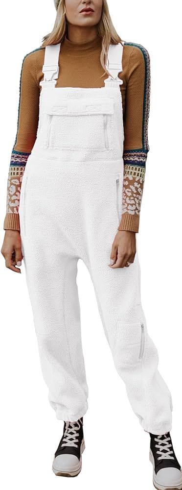 Women's Fleece Warm Overalls Winter Loose Casual Jumpsuits with Pockets | Amazon (US)