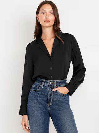Satin Cropped Button-Down Shirt | Old Navy (US)
