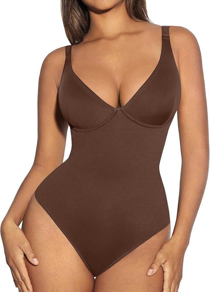 FeelinGirl Shapewear Bodysuits for Women Tummy Control Body Suits Deep V Neck Thong Body Shaper | Amazon (US)
