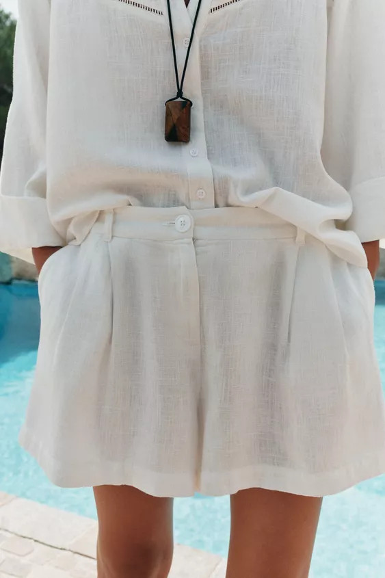 LINEN BLEND DART BERMUDA SHORTS | Zara UK