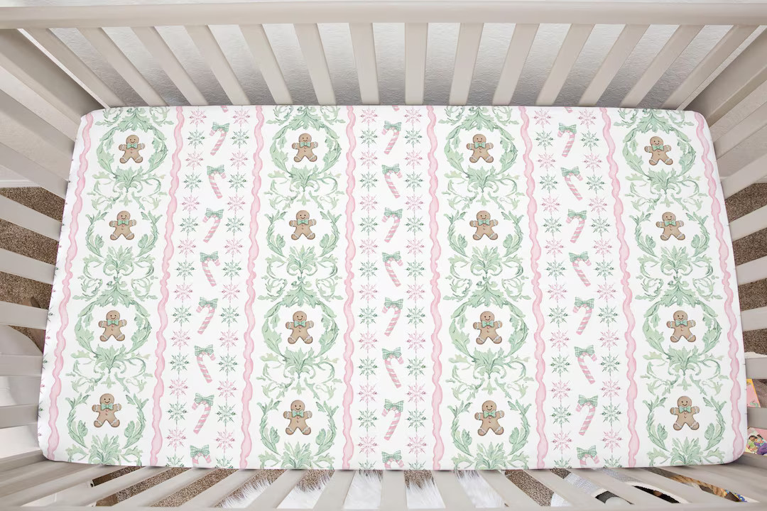 Pink Christmas Crib Sheet Girl, Christmas Crib Bedding Gingerbread, Baby Girl Bedding, Christmas ... | Etsy (US)