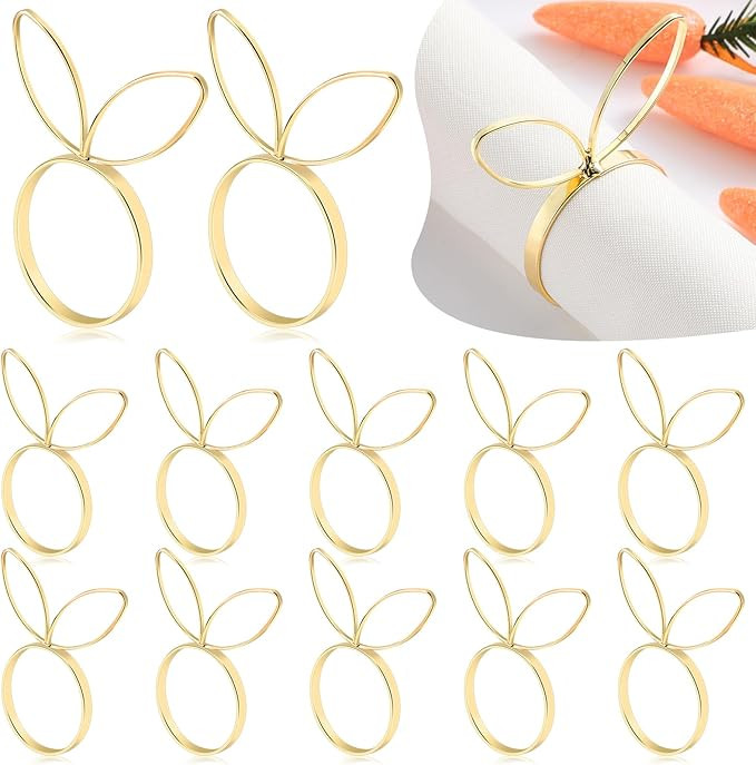 Kigley 12 Pieces Easter Napkin Rings Set Metal Bunny Napkin Rings Rabbit Gold Napkin Rings Cute V... | Amazon (US)