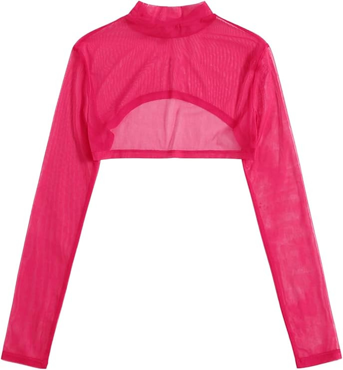 SweatyRocks Women's Long Sleeve Mock Neck Slim Fit Sheer Mesh Crop Shirt Top | Amazon (US)