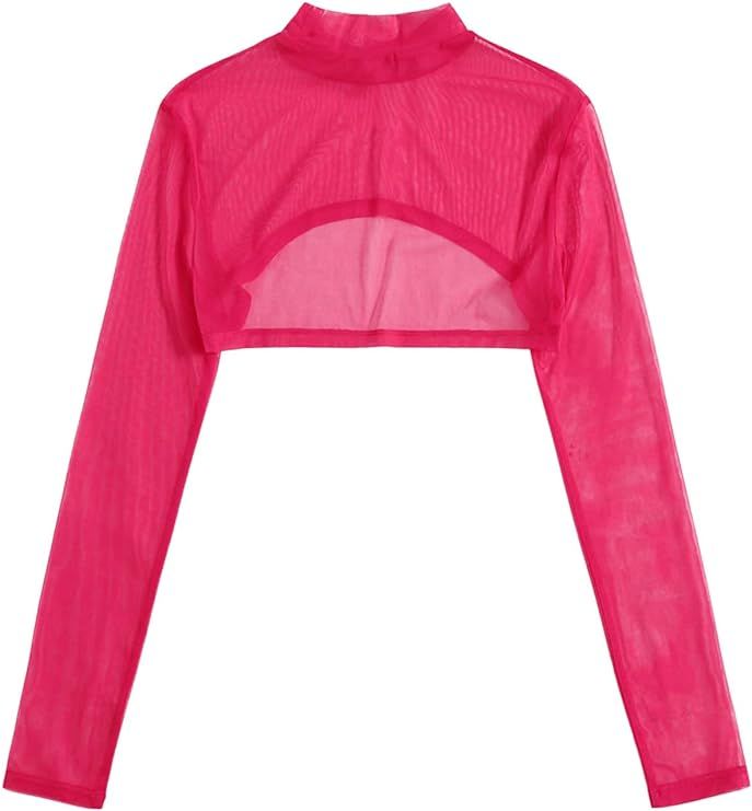 SweatyRocks Women's Long Sleeve Mock Neck Slim Fit Sheer Mesh Crop Shirt Top | Amazon (US)