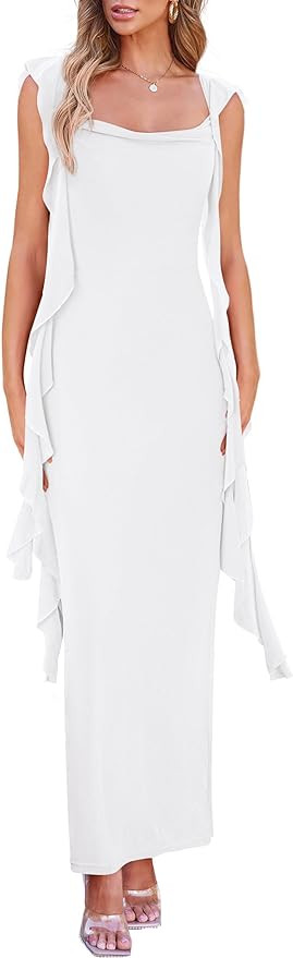 PRETTYGARDEN Women's 2026 Summer Wedding Guest Dress Sleeveless Ruffle Formal Cocktail Party Maxi... | Amazon (US)