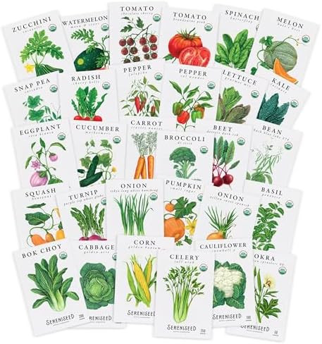 Sereniseed Certified Organic Vegetable Seeds (30-Pack) – Non GMO, Open Pollinated - Basil, Snap... | Amazon (US)