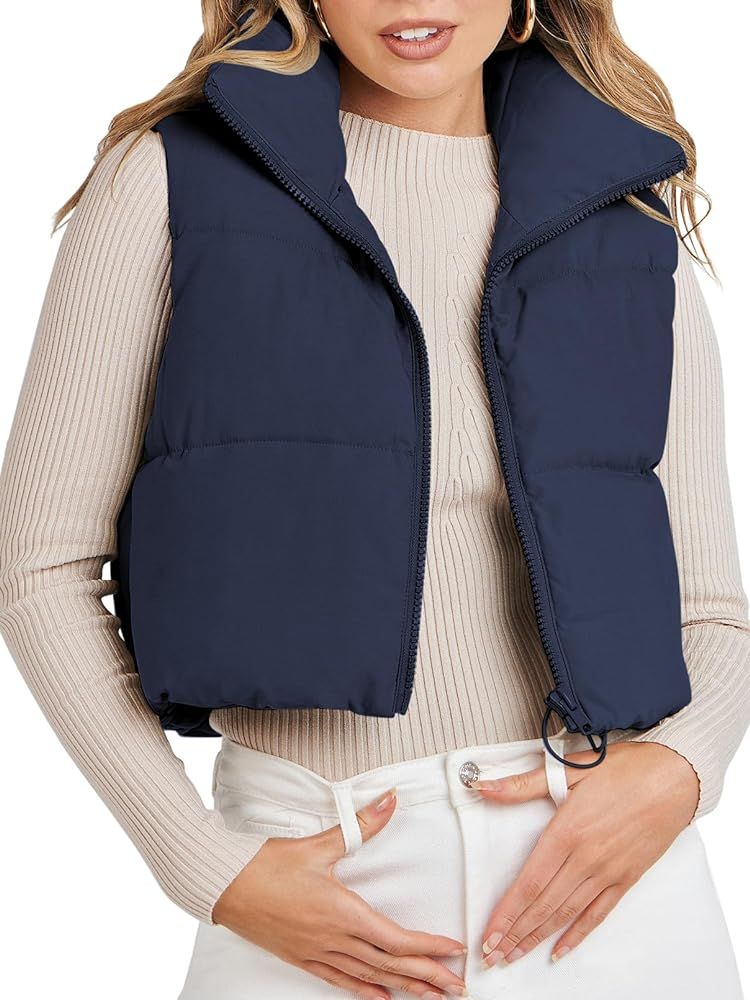 MEROKEETY Women's Crop Puffer Vest Lightweight Stand Collar Sleeveless Zip Up Padded Gilet Coat | Amazon (US)