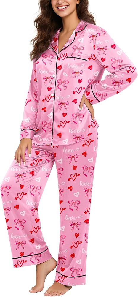 Mutkirapup Women's Pajama Sets Silky Satin Cute Pjs 2 Piece Loungewear Soft Long Sleeve Button up... | Amazon (US)