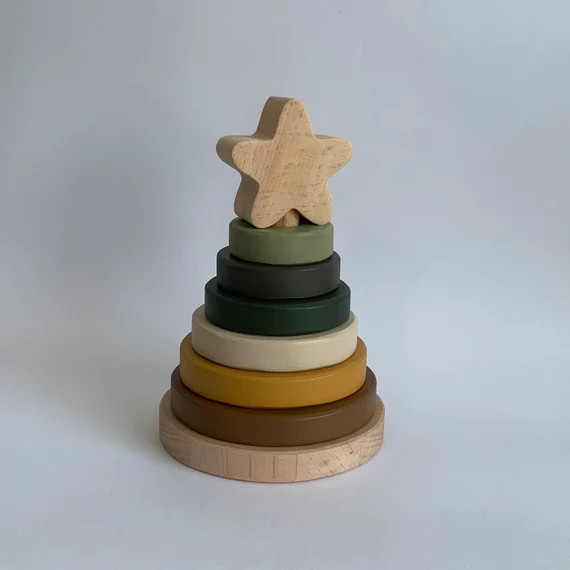 Ring Stacker - Earth Tone Stacking Toy - Montessori Baby Toy for 1 year old - Pyramid Tower - Woo... | Etsy (US)