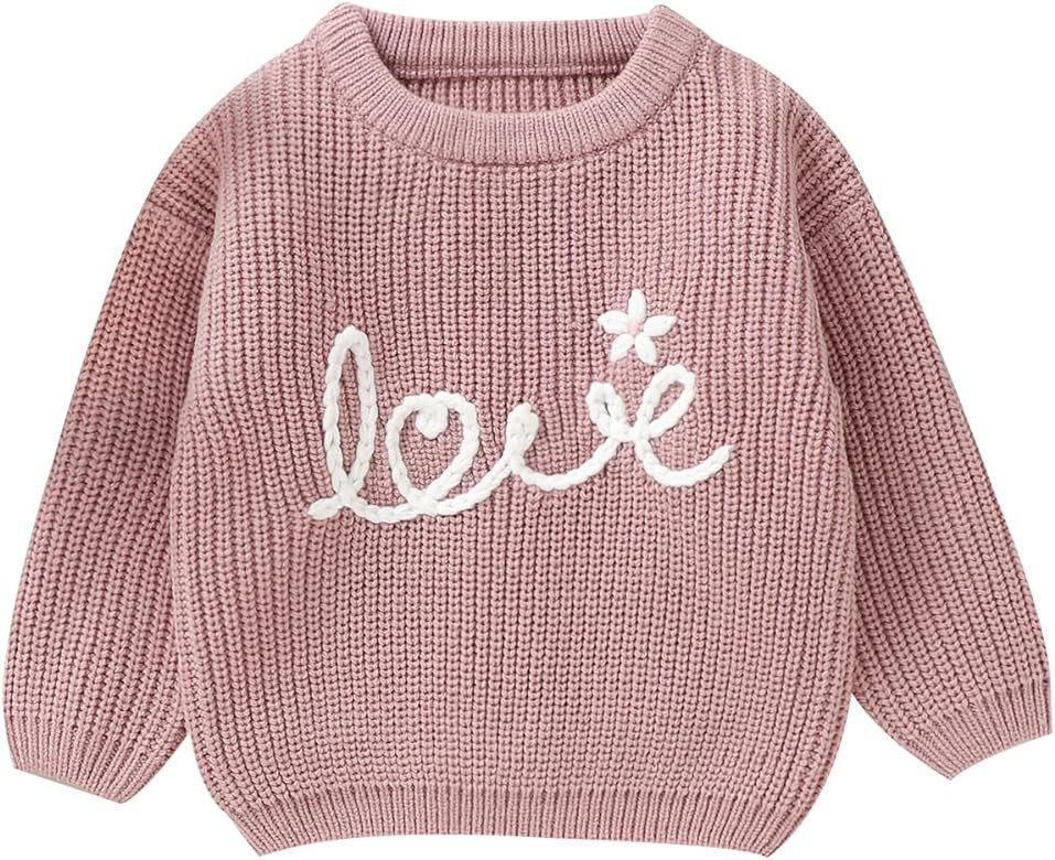Toddler Baby Girl Valentines Outfit Love Embroidery Knit Sweater Pullover Sweatshirt Infant Girl ... | Amazon (US)