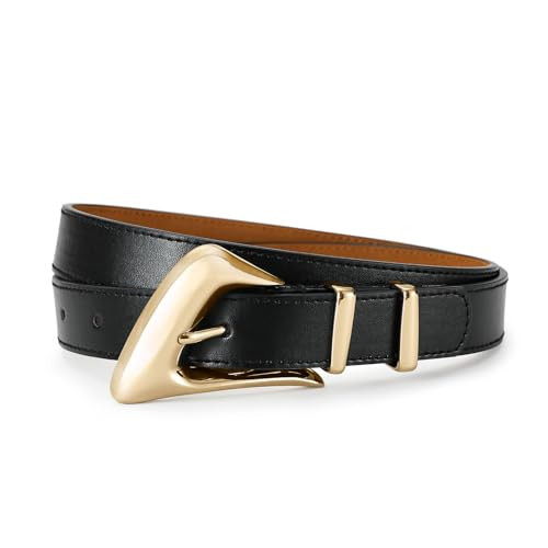 AI DEEBLUE Black Belt for Women Gold Buckle Black Belt Waist Belt for Dresses Jeans | Amazon (US)