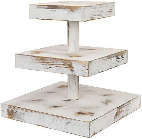 MyGift 3-Tier 12-Inch Rustic Whitewashed Wood Cupcake Desserts Stand/Appetizer Display riser | Amazon (US)