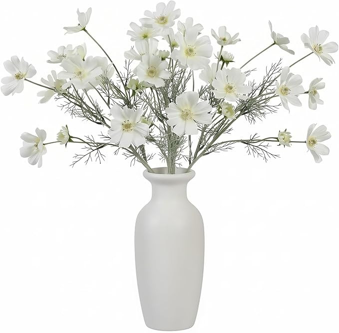 4 Pcs White 24" Tall Artificial Cosmos Flowers for Vases, Fake Silk Daisy Floral Branches with Re... | Amazon (US)