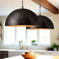 Pair Of Black & Gold Pendant Lights For Kitchen Island - Modern Brass Dome Lamps | Etsy (US)