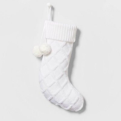 Tufted Diamond Lattice Knit Christmas Stocking Ivory - Wondershop&#8482; | Target