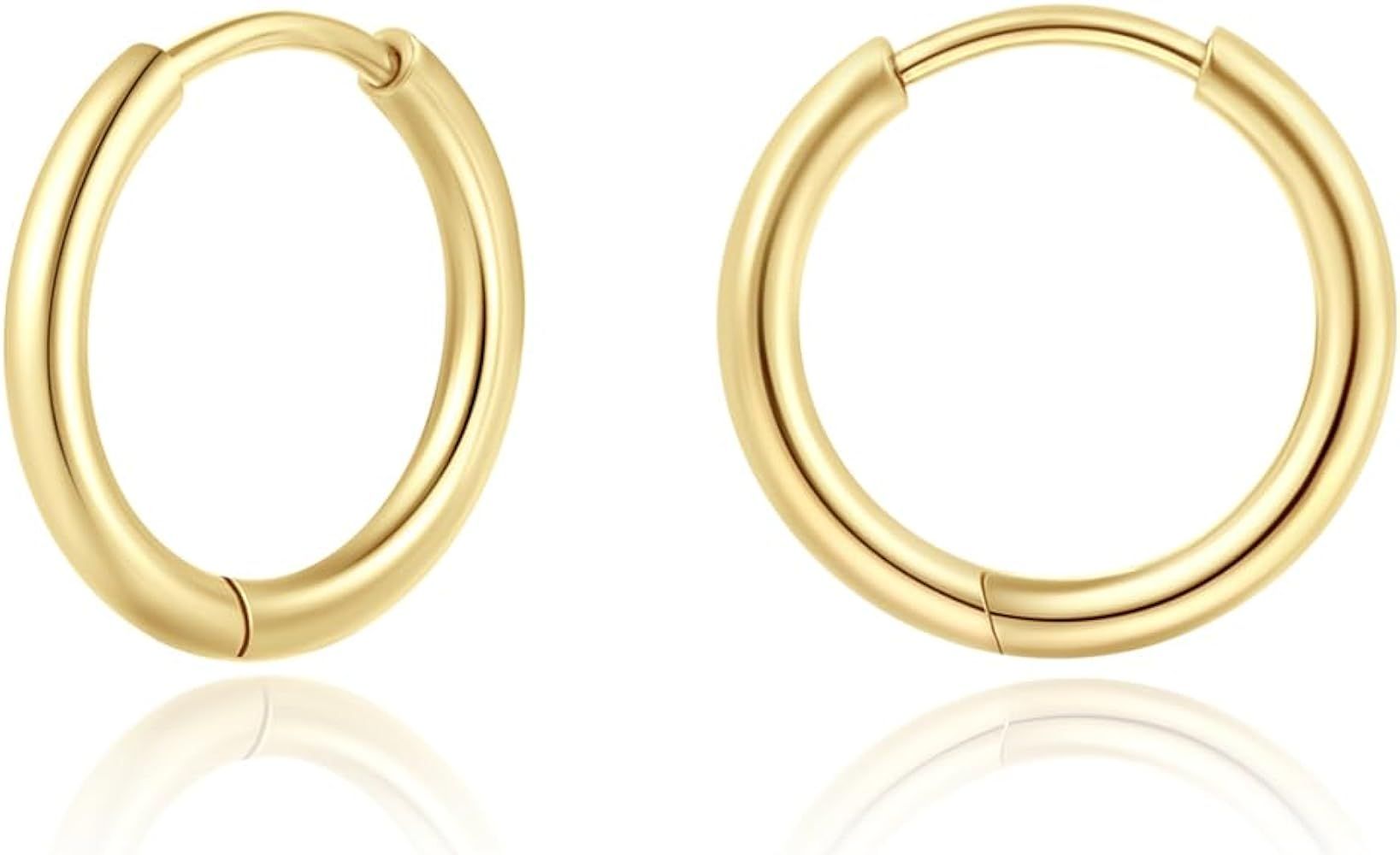 Small Gold Hoop Earrings for Women: 14K Gold Huggie Hoop Earrings for Cartilage Helix Tragus Hypo... | Amazon (US)