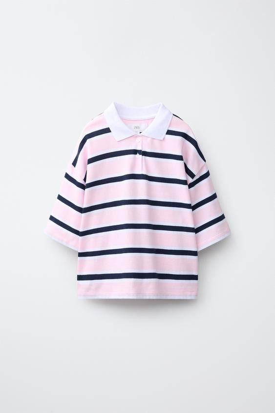 Zara - Striped Polo Shirt With Number - White / Pink - 8-9 Years (51,6 Inches) - Kids | Zara US