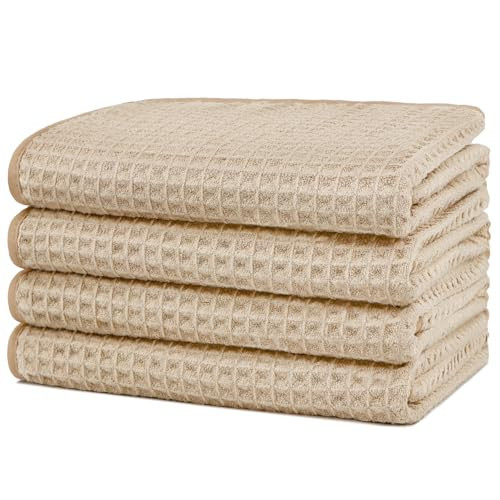 HOMEXCEL 4 Pack Premium Waffle Hand Towels, Microfiber Hand Towels for Bathroom, Ultra Soft, Highly Absorbent and Quick Dry Towel for Bathroom, Gym, Shower, Hotel, Spa and Kitchen, 15 x 25 Inch, Beige | Amazon (US)