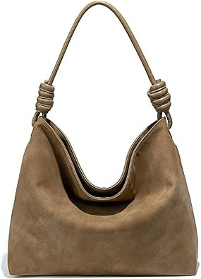 Slouchy Suede Hobo Bags for Women Large Capacity Tote Soft Faux Leather Shoulder Bag Knotted Stra... | Amazon (US)