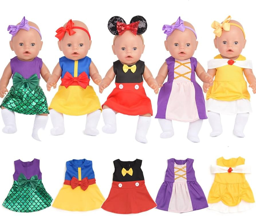 Baby Doll Accessories, 5 Doll Clothes, Mermaid Princess Dresses Outfits for 15 Inch to 18 Inch Do... | Amazon (US)