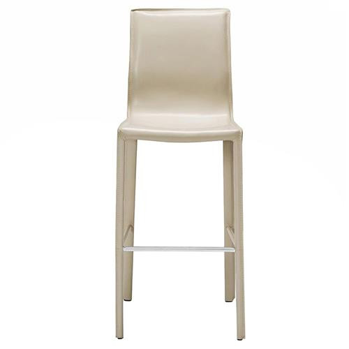 Open Box Interlude Jada Classic Beige Upholstered Leather Iron Frame Bar Stool | Kathy Kuo Home