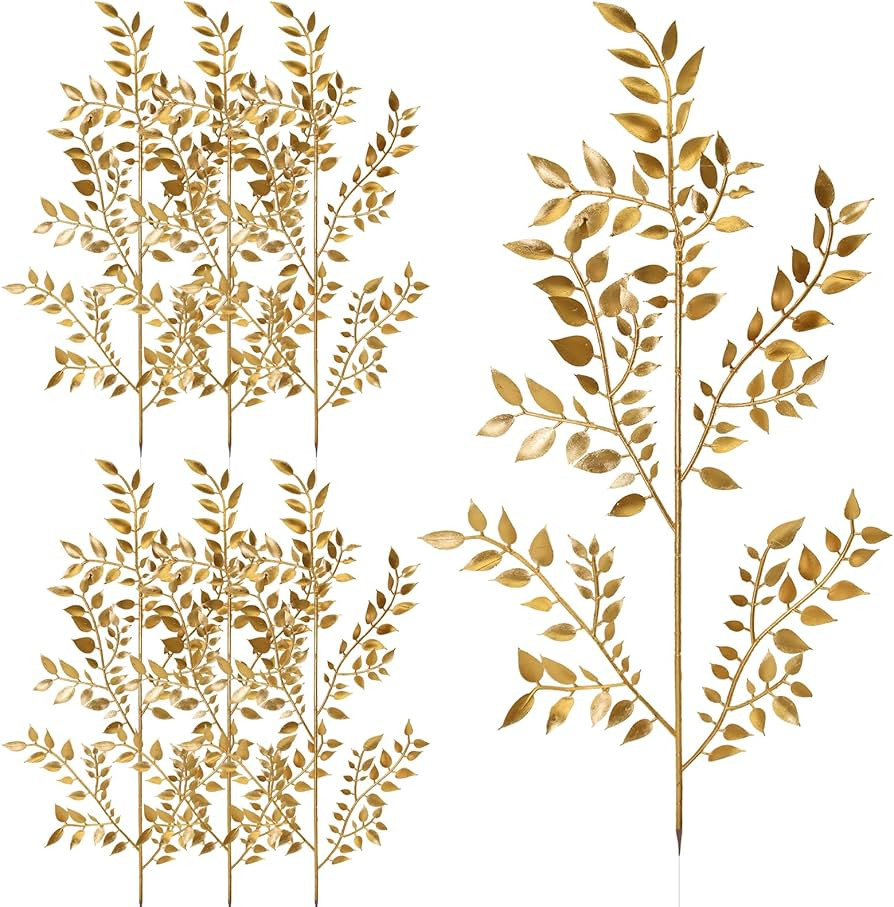 6 Pack Fake Leaves Gold Leaf Christmas Decor Gold Decor Ation Artificial Leaves Flower Stems Faux... | Amazon (US)
