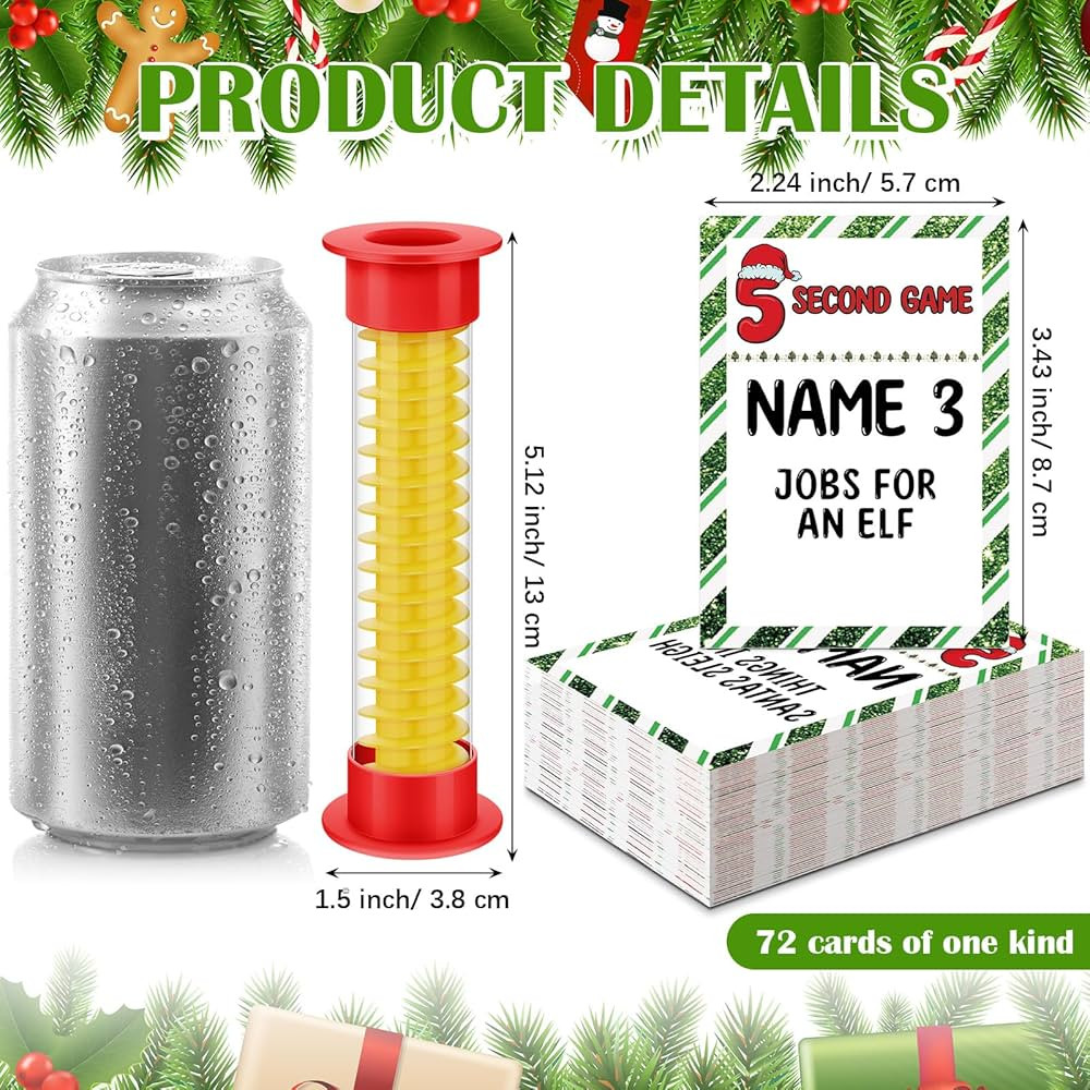 Christmas Party 5 Second Game, 72 Cards and Red 5 Second Hourglass Family Card Game Night with Ga... | Amazon (US)
