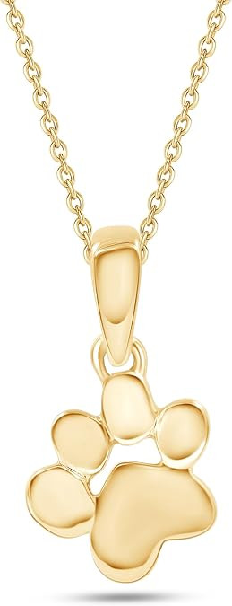 Charm Pendant Necklace Plain Dog Paw Print Jewelry In 14K Gold Plated Sterling Silver, 10K & 14K ... | Amazon (US)