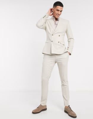 ASOS DESIGN skinny double breasted suit in stone texture | ASOS (Global)