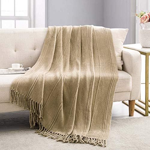 Revdomfly Knitted Throw Blanket Tan Farmhouse Woven Blankets with Fringe Tassels for Couch Bed, 4... | Amazon (US)