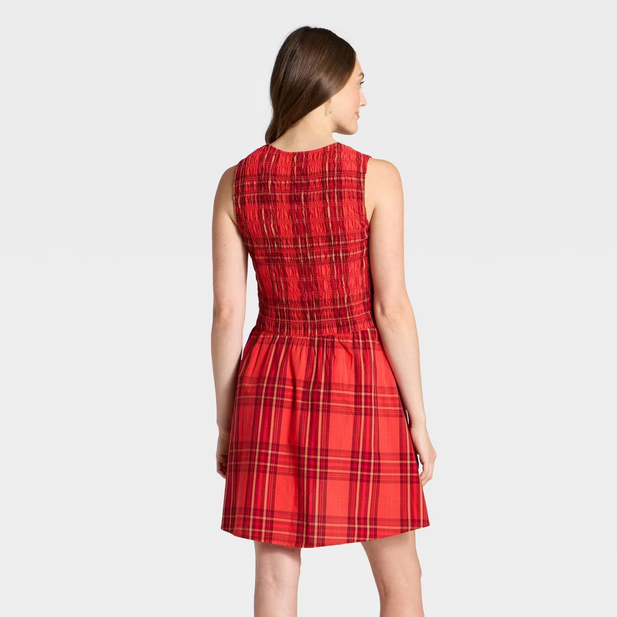 Women's Smocked Mini A-Line Dress - Universal Thread™ Red Plaid XL | Target