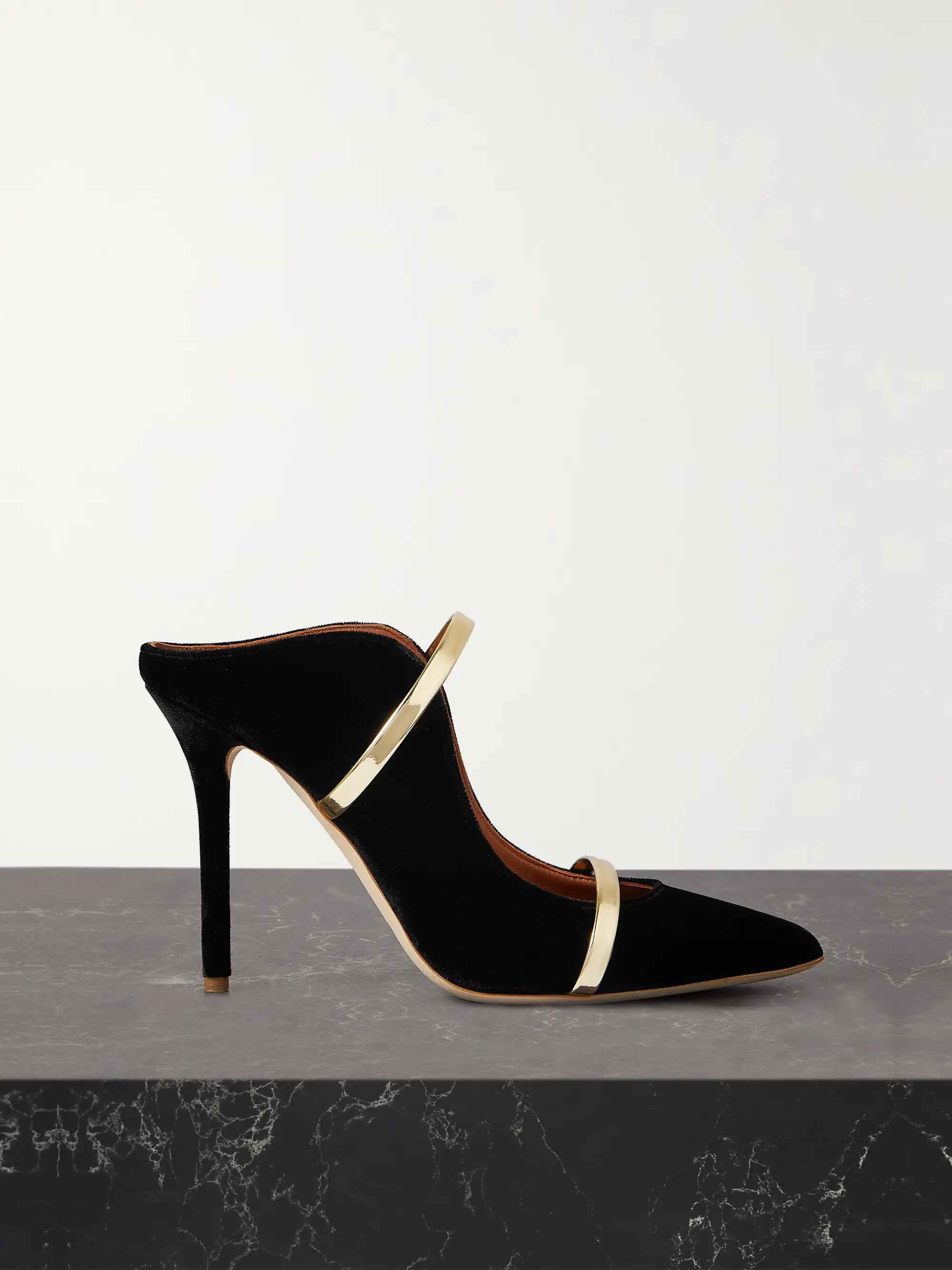 Maureen 100 metallic leather-trimmed velvet mules | NET-A-PORTER (UK & EU)