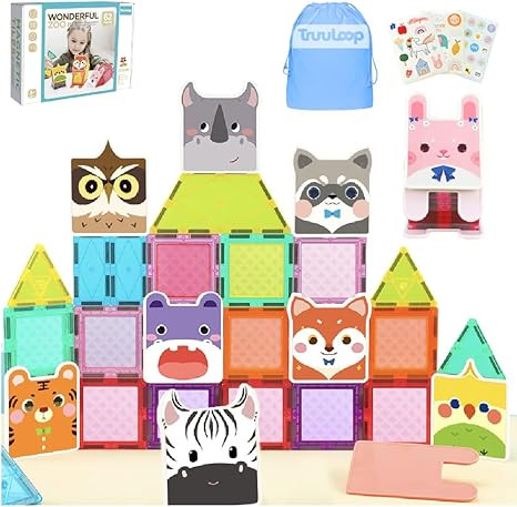 Zoo Party Magnetic Tiles | 62 Pcs Magnetic Blocks, Learning Games for Children | 10 Cute Zoo Anim... | Amazon (US)