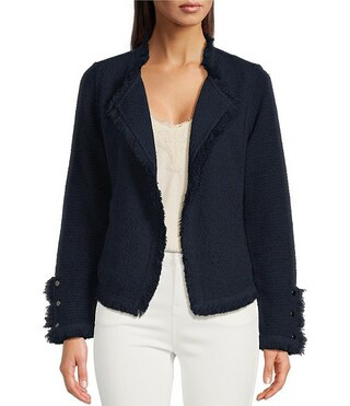 NIC + ZOE Fringe Trim Lapel Long Sleeve Snap Cuff Open Front Jacket | Dillard's | Dillard's