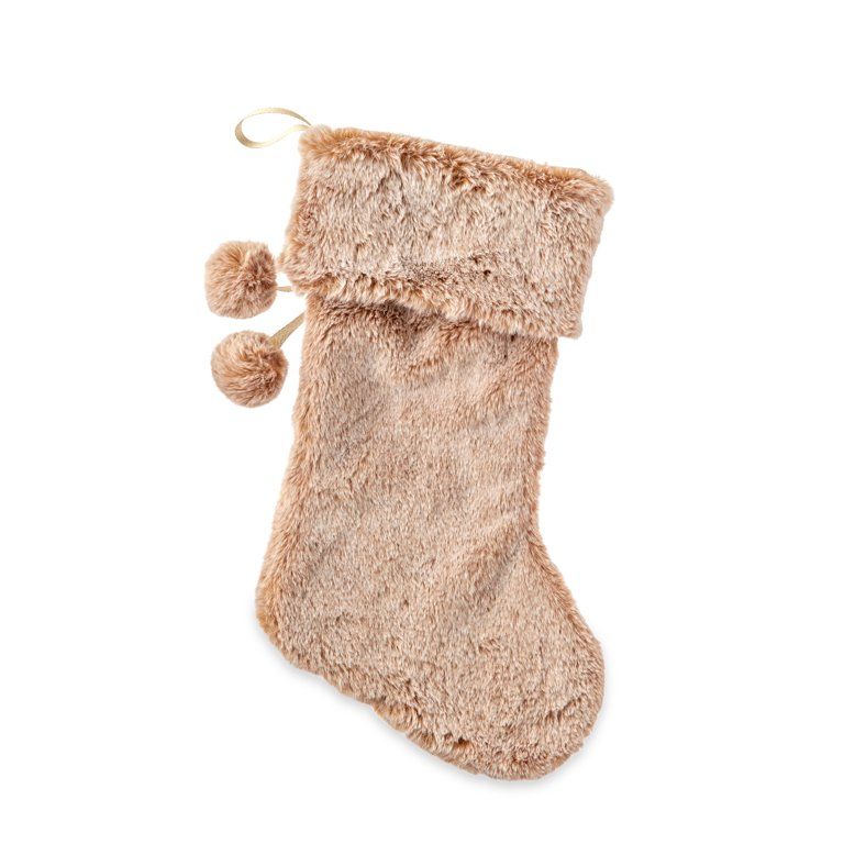 Holiday Time 20inch Brown Faux Fur Christmas Stocking - Walmart.com | Walmart (US)