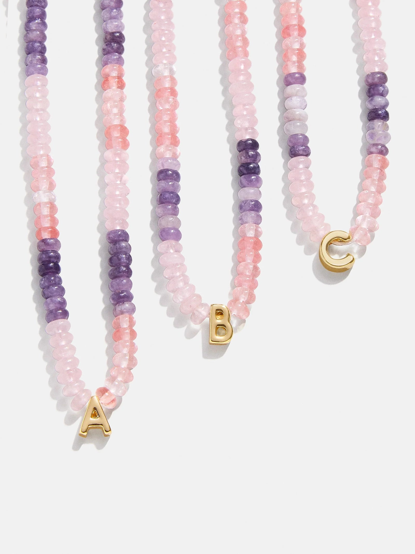 Semi-Precious Beaded Initial Necklace - Pink Ombre | BaubleBar