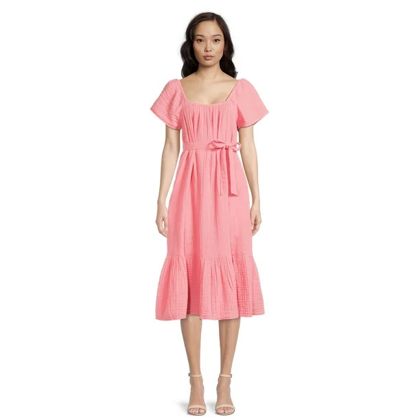 Time and Tru Women's Flutter Sleeve Textured Dress | Walmart (US)