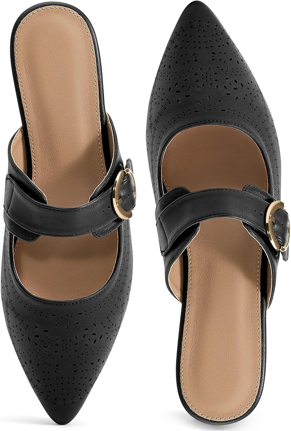 Ecetana Women's Flat Mules Comfort Adjustable Strap Slip On Pointed Flats | Amazon (US)