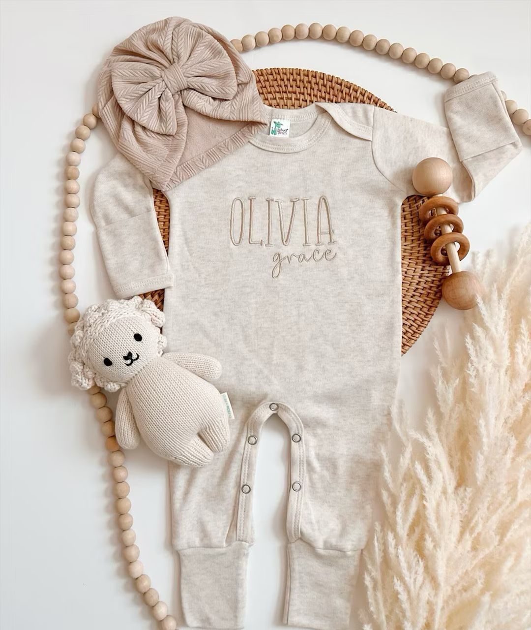 Embroidered Personalized Beige Romper, Minimalistic Coming Home Outfit, Gender Neutral Baby Outfi... | Etsy (US)