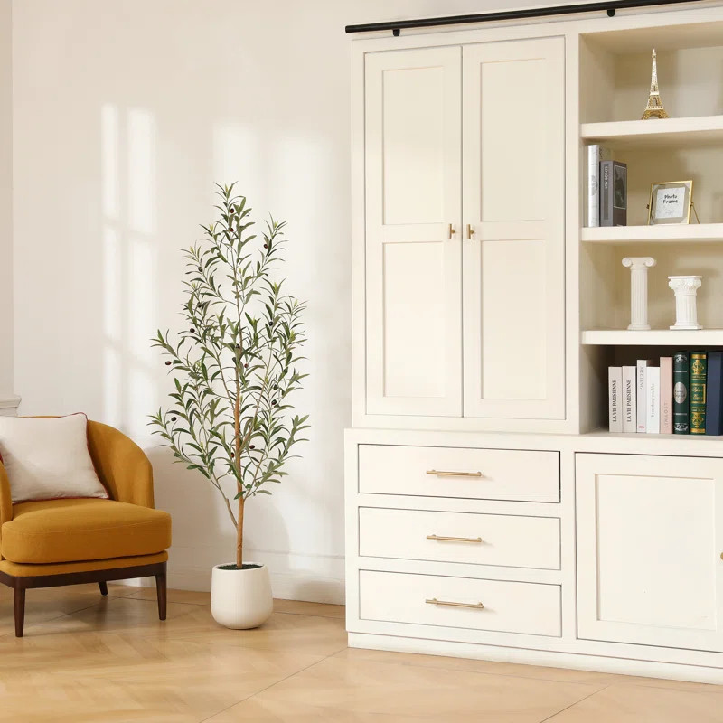 Adcock Artificial Olive Tree with White Planter, Tall Faux Olive Trees with Natural Wood Trunk | Wayfair North America