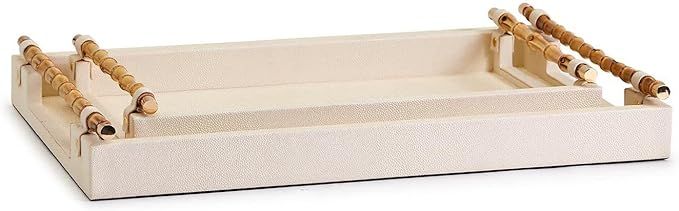 Two's Company Set of 2 Cream Decorative Rectangle Trays W Bamboo Handles | Amazon (US)