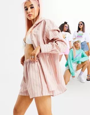 ASOS DESIGN mix and match cotton poplin boxer short in pink stripe | ASOS (Global)