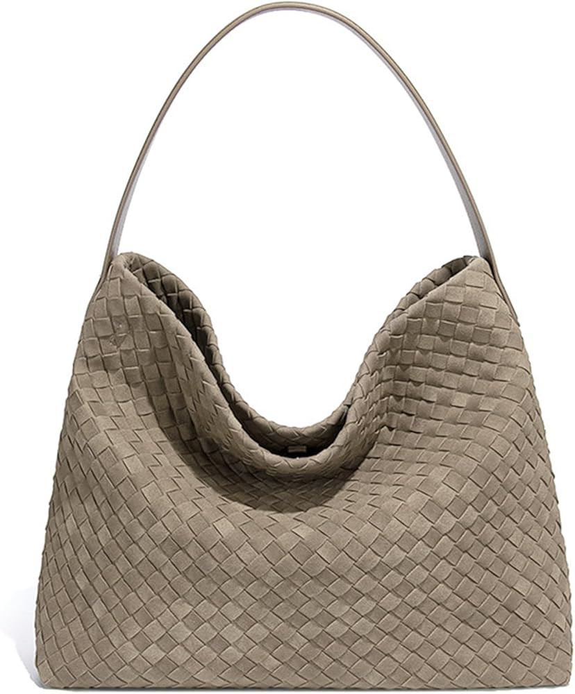 Woven Suede Hobo Bag for Women Trendy Slouchy Shoulder Tote Purse with Leather Crossbody Strap fo... | Amazon (US)