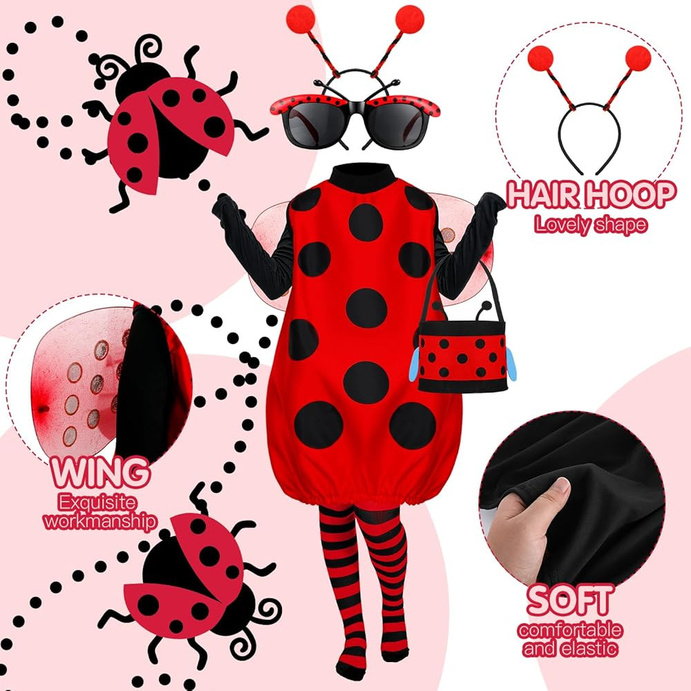 Janmercy Women Ladybug Costume Set Halloween Accessories Tutu Ladybug Dress up Set Halloween Cosp... | Amazon (US)