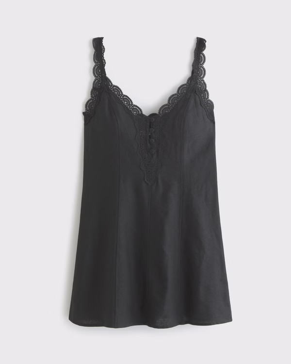 Women's Lace-Trim Button-Front Mini Dress | Women's Dresses & Jumpsuits | Abercrombie.com | Abercrombie & Fitch (US)