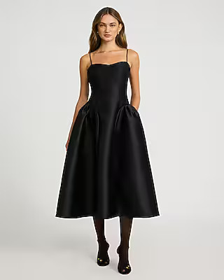 Satin Sweetheart Sleeveless Drop Waist Midi Dress with Pockets | Express