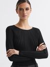 Reiss Black Lenni Sheer Knitted Long Sleeve Top | Reiss UK