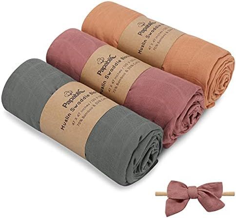 [3 Pack] Papablic Baby Swaddle Blanket, Breathable Muslin Swaddle Blanket for Boys & Girls, 70% B... | Amazon (US)